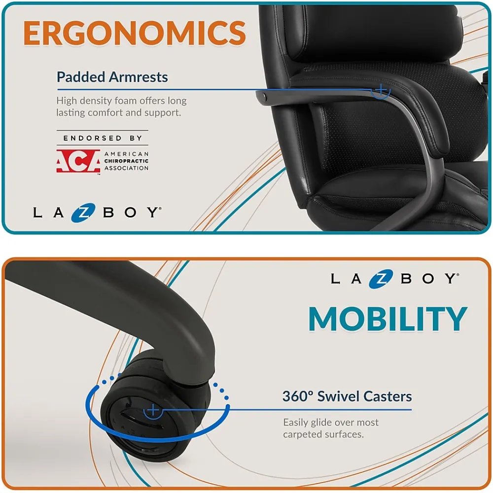 Ergonomic Chairs*La-Z-Boy Aberdeen Leather Computer and Desk Chair, (51545) Black