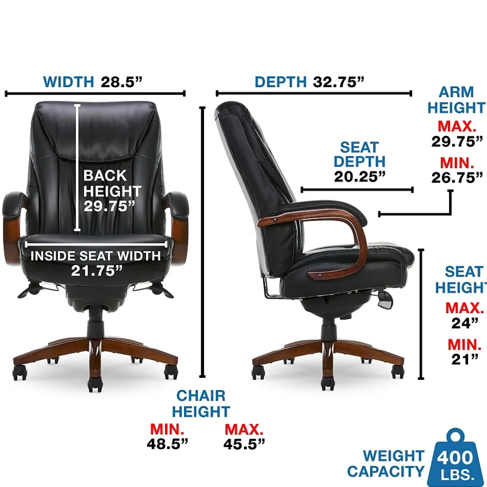 Office Chairs*La-Z-Boy Big & Tall Edmonton Ergonomic Bonded Leather Swivel Executive Chair, Black (45764A)