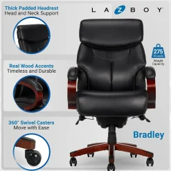 Office Chairs*La-Z-Boy Bradley Bonded Leather Executive Chair, (46089-CC) Black