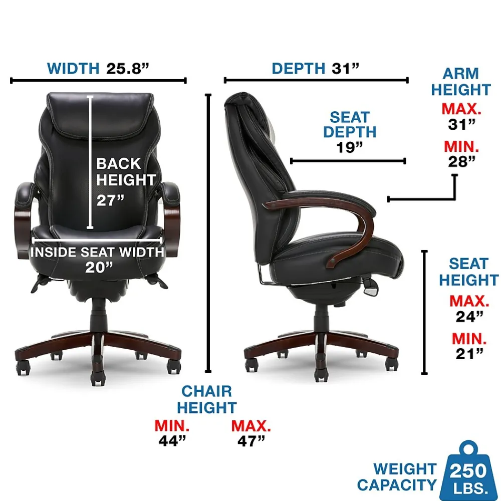 Office Chairs*La-Z-Boy Hyland Ergonomic Bonded Leather Swivel Executive Chair, Black (45779A)