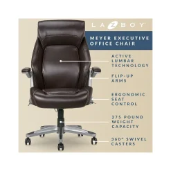 Ergonomic Chairs*La-Z-Boy Meyer Ergonomic Bonded Leather Swivel Executive Chair, (60082-BRN) Brown