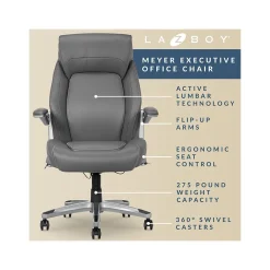 Office Chairs*La-Z-Boy Meyer Ergonomic Bonded Leather Swivel Executive Chair, (60082-GRY) Gray