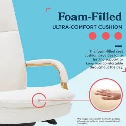 Office Chairs*La-Z-Boy Opus Ergonomic Bonded Leather Swivel Executive Chair, White and Gold (CCHR10015A)