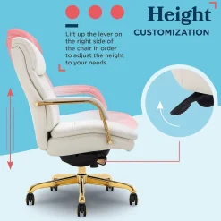Office Chairs*La-Z-Boy Sonata Ergonomic Bonded Leather Swivel Executive Chair, White and Gold (CCHR10014A)