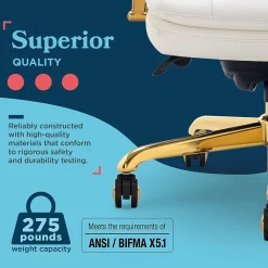 Office Chairs*La-Z-Boy Sonata Ergonomic Bonded Leather Swivel Executive Chair, White and Gold (CCHR10014A)