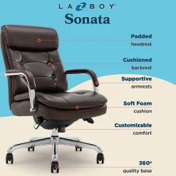 Office Chairs*La-Z-Boy Sonata Ergonomic Bonded Leather Swivel Executive Chair, Dark Brown and Chrome (CCHR10014E)