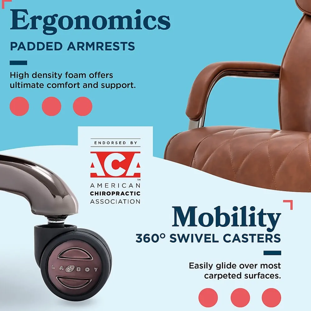 Office Chairs*La-Z-Boy Symphony Ergonomic Bonded Leather Swivel Executive Chair, Cognac and Graphite (CCHR10013C)