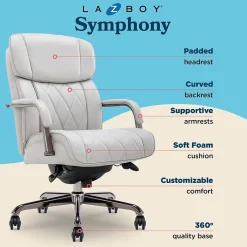 Office Chairs*La-Z-Boy Symphony Ergonomic Bonded Leather Swivel Executive Chair, Gray and Graphite (CCHR10013B)