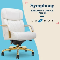 Office Chairs*La-Z-Boy Symphony Ergonomic Bonded Leather Swivel Executive Chair, White and Gold (CCHR10013A)