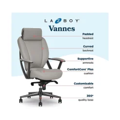 Office Chairs*La-Z-Boy Vannes Ergonomic Polyurethane Swivel Executive Chair, Gray (60101-GRY)
