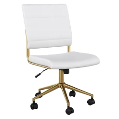 Office Chairs*Martha Stewart Ivy Armless Faux Leather Swivel Office Chair, White/Polished Brass (CH2209211WHGLD)