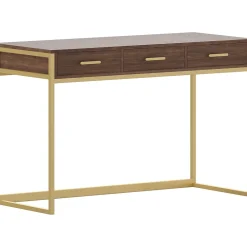 Office Desks*Martha Stewart Ollie 47"W Home Office Desk with 3 Drawers, Walnut/Polished Brass (ZGZP028BRGLD)