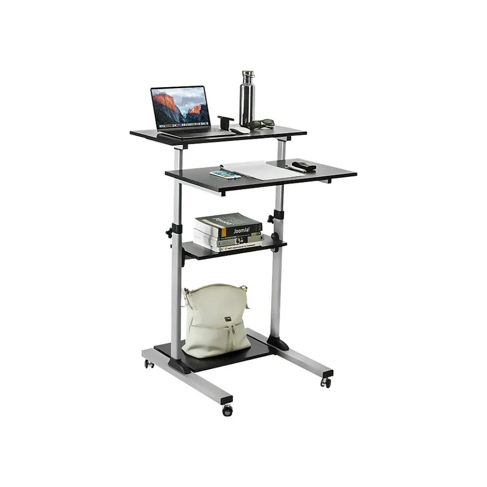 Standing Desks*Mount-It! 27.5" W Mobile Height Adjustable Desk, Silver, Plastic/Steel (MI-7940)