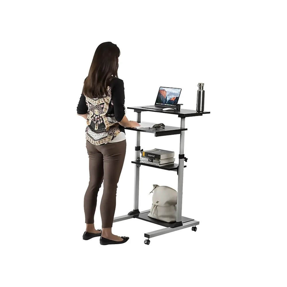 Standing Desks*Mount-It! 27.5" W Mobile Height Adjustable Desk, Silver, Plastic/Steel (MI-7940)