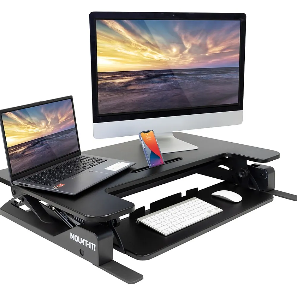 Standing Desks*Mount-It! 36."W Rectangular Adjustable Standing Desk Converter, Black (MI-7926)