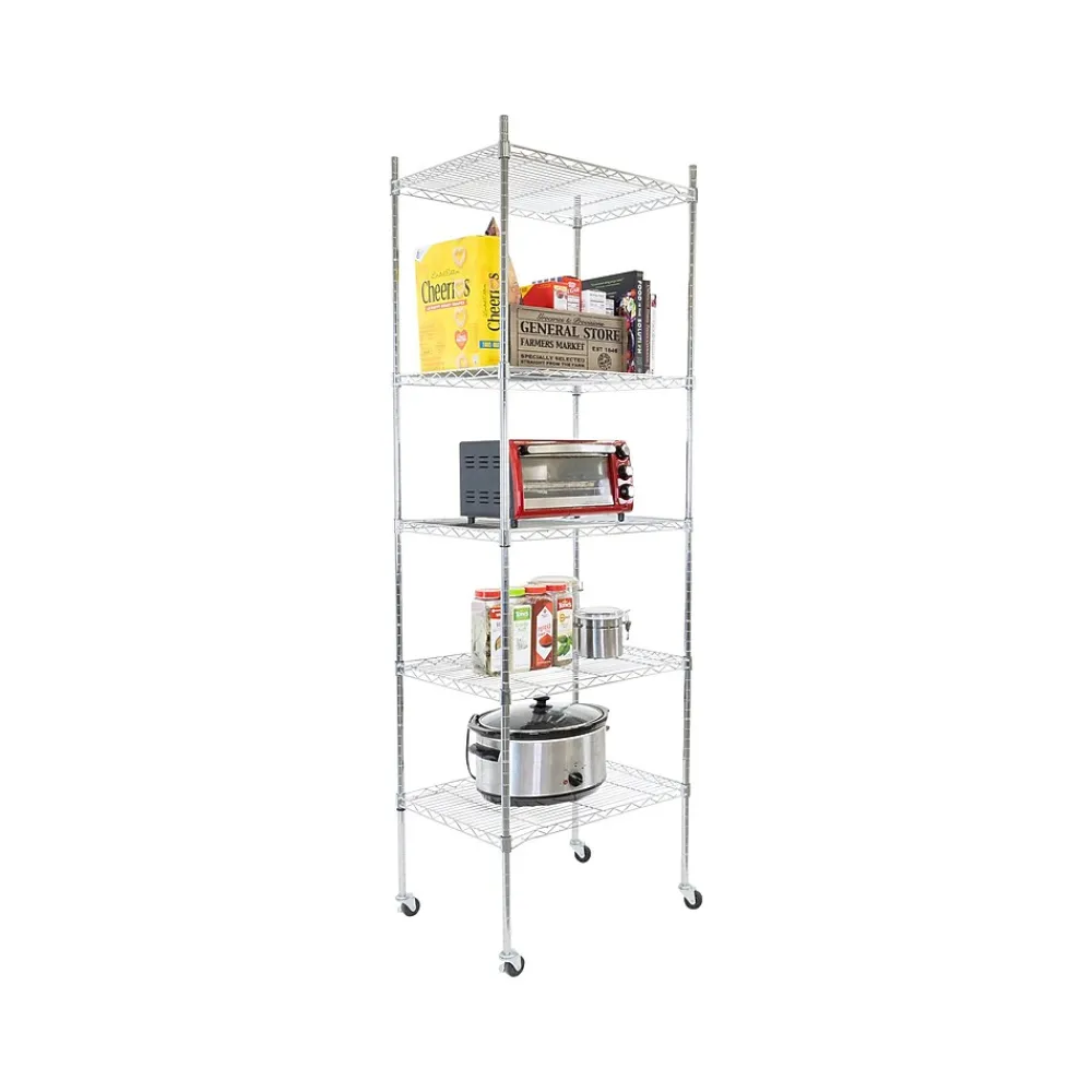 Shelving*Mount-It! 5-Tier Metal Shelving Unit with Wheels, 24", Silver (MI-7862)