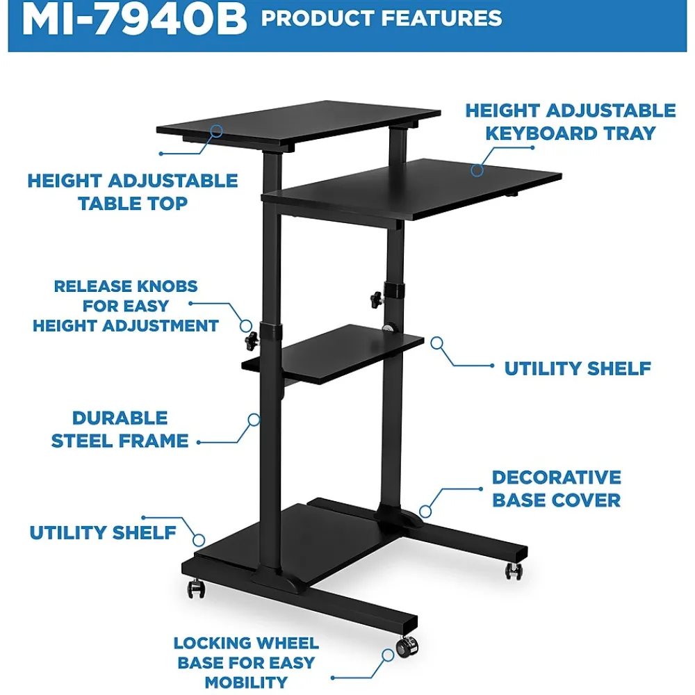 Standing Desks*Mount-It! 28"W Adjustable Steel Standing Desk, Black (MI-7940)