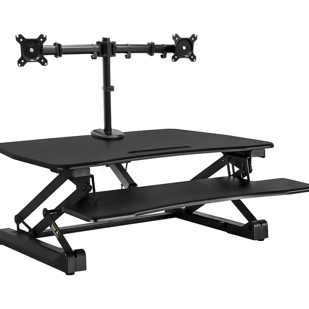 Standing Desks*Mount-It! 35"W Electric Adjustable Standing Desk Converter with Dual Monitor Mount and USB Charging Port, Black (MI-8053)