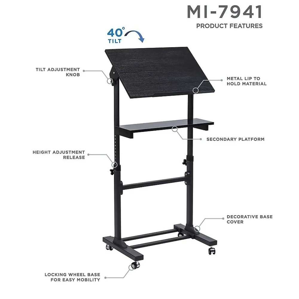 Standing Desks*Mount-It! 24"W Lectern Adjustable Steel Standing Podium, Black (MI-7941)