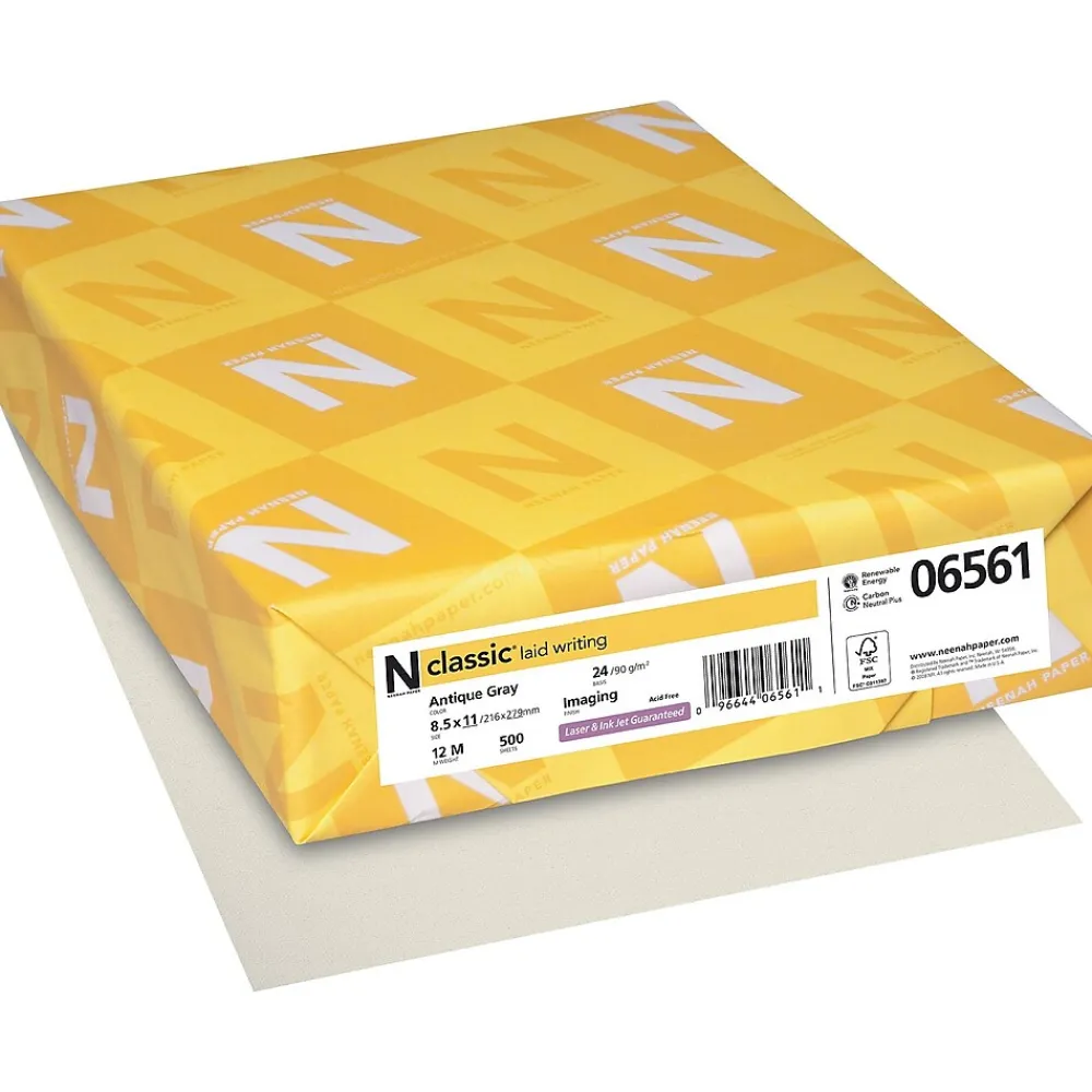 Resume Paper*Neenah Paper Classic® 8 1/2" x 11" 24 lbs. Laid Writing Imaging Paper, Antique Gray, 500/Ream