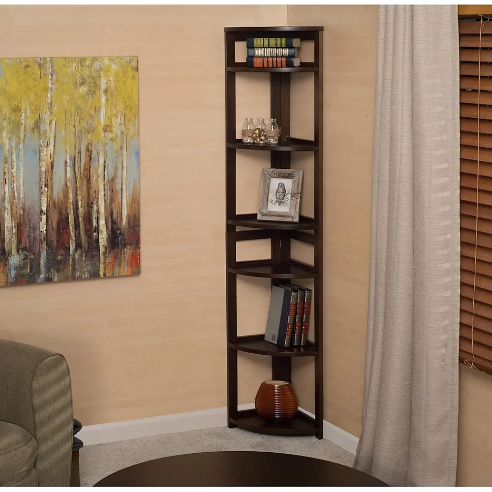 Bookcases*Niche Flip Flop 5 Shelf 67"H Corner Folding Bookcase, Mocha Walnut (FFC6712MW)