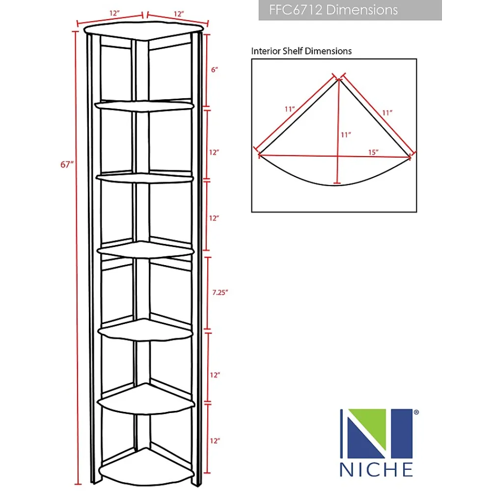 Bookcases*Niche Flip Flop 5 Shelf 67"H Corner Folding Bookcase, Mocha Walnut (FFC6712MW)