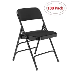 Folding & Stacking*National Public Seating NPS 2300 Series Fabric Padded Triple Brace Double Hinge Premium Folding Chairs, Midnight Black/Black, 100 Pack (2310/100)
