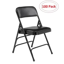 Folding & Stacking*National Public Seating NPS 1300 Series Premium Vinyl Upholstered Triple Brace Double Hinge Folding Chair, Black, 100 Pack (1310/100)