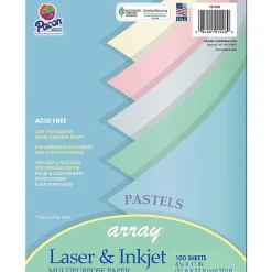 Classroom Paper*Pacon Array Computer Paper, 8.5" x 11", Assorted Pastel, 100 Sheets/Pack, 3/Pack (PAC101048-3)