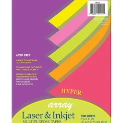 Classroom Paper*Pacon Hyper Computer Paper, 8.5" x 11", 5 Assorted Colors, 100 Sheets/Pack, 3 Packs (PAC101155-3)