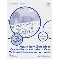 Easel Paper Pads*Pacon Picture Story Chart Tablet, White, Ruled Short, 1-1/2" Ruled, 24" x 32", 25 Sheets Per Pack, 2 Packs (PACMMK07430-2)