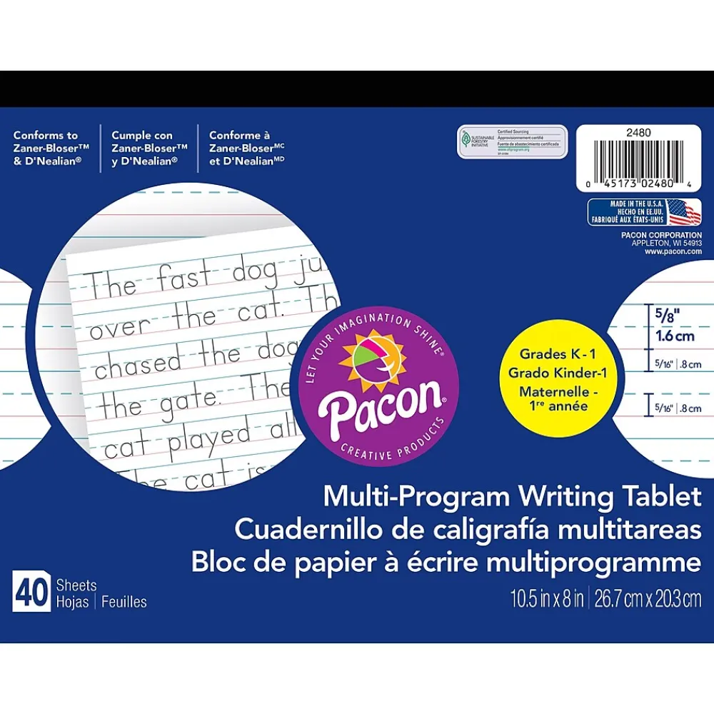 Classroom Paper*Pacon Zaner-Bloser D'Nealian™ Multi-Program Tablet Handwriting Paper, Grades K-1st, 40 Sheets (2480)