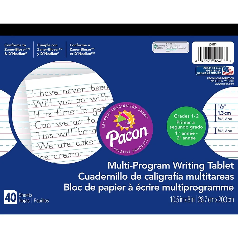 Classroom Paper*Pacon Zaner-Bloser D'Nealian™ Multi-Program Handwriting Tablet Paper, Grades 1st-2nd, 10-1/2" x 8"