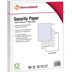 Security & Carbon*Paris DocuGard Standard 8.5" x 11" Security Paper, 24 lbs., Blue, 500 Sheets/Ream, 2500/Carton (04540)