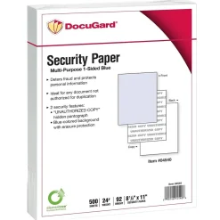 Security & Carbon*Paris DocuGard Standard 8.5" x 11" Security Paper, 24 lbs., Blue, 500 Sheets/Ream, 2500/Carton (04540)