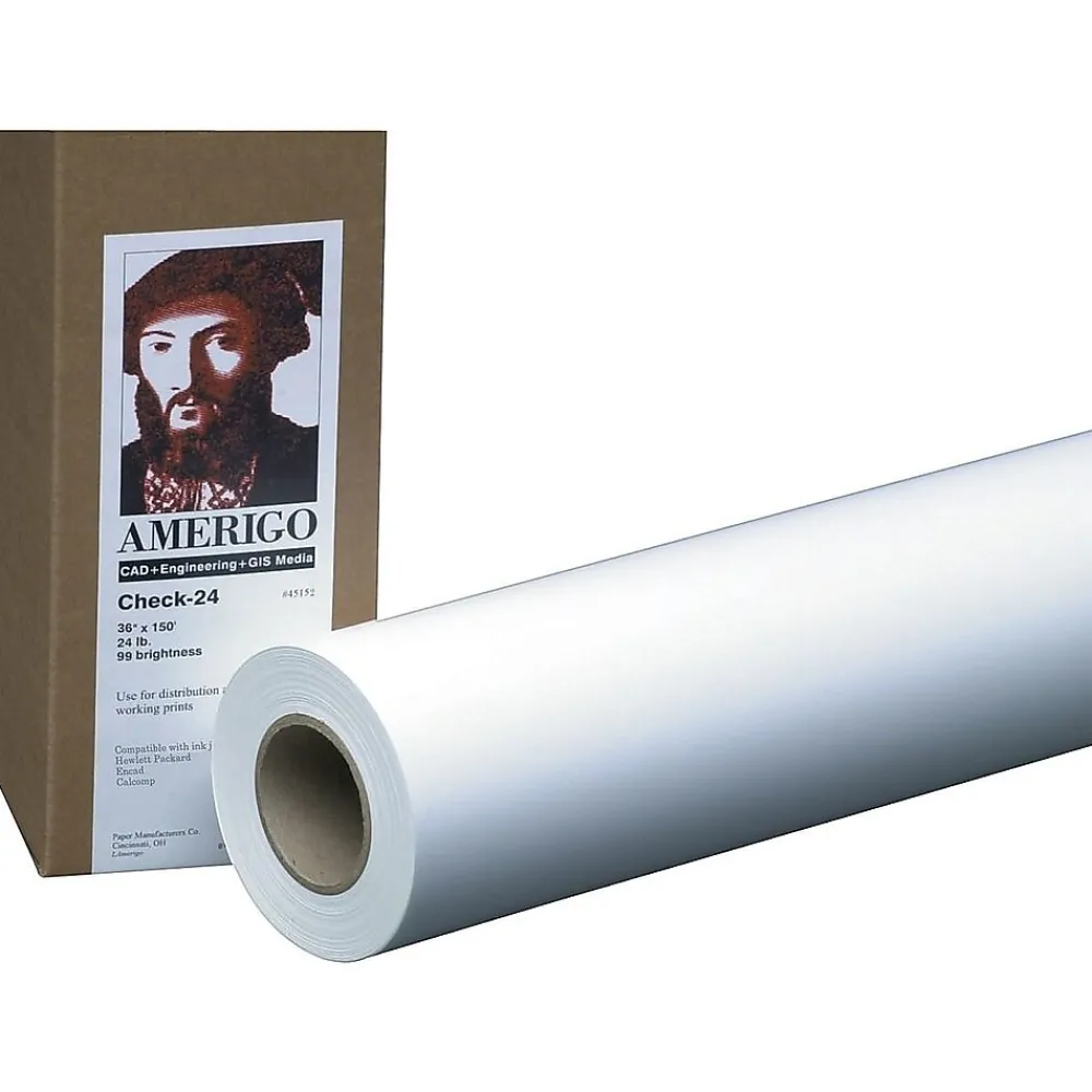 Wide Format Paper*PM Company Amerigo Copy-20 Wide Format CAD Bond Paper, 36" x 500', Uncoated, 2/Carton (09136)