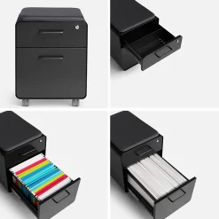 File Cabinets*Poppin Black Mini Stow 2-Drawer Vertical File Cabinet, Rolling, Black (104730)
