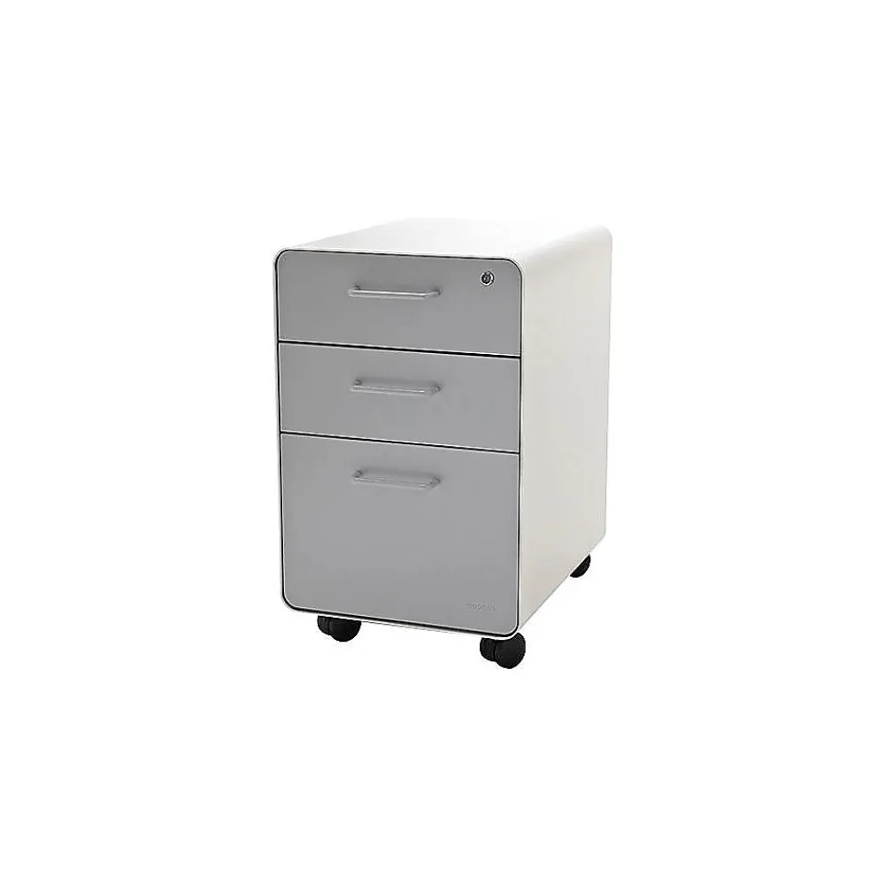 File Cabinets*Poppin Stow 3-Drawer Mobile Vertical File Cabinet, Letter/Legal Size, Lockable, 24"H x 15.75"W x 20"D, White/Light Gray (101251)