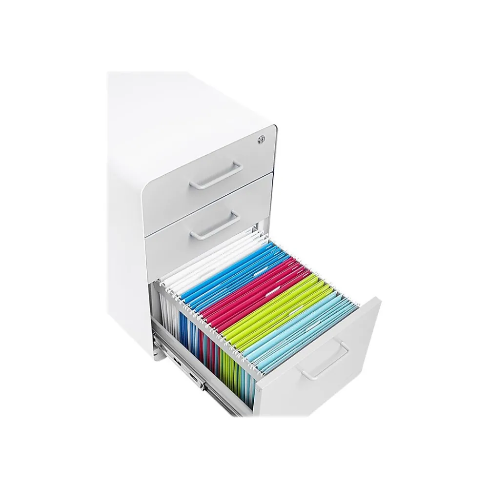 File Cabinets*Poppin Stow 3-Drawer Mobile Vertical File Cabinet, Letter/Legal Size, Lockable, 24"H x 15.75"W x 20"D, White/Light Gray (101251)