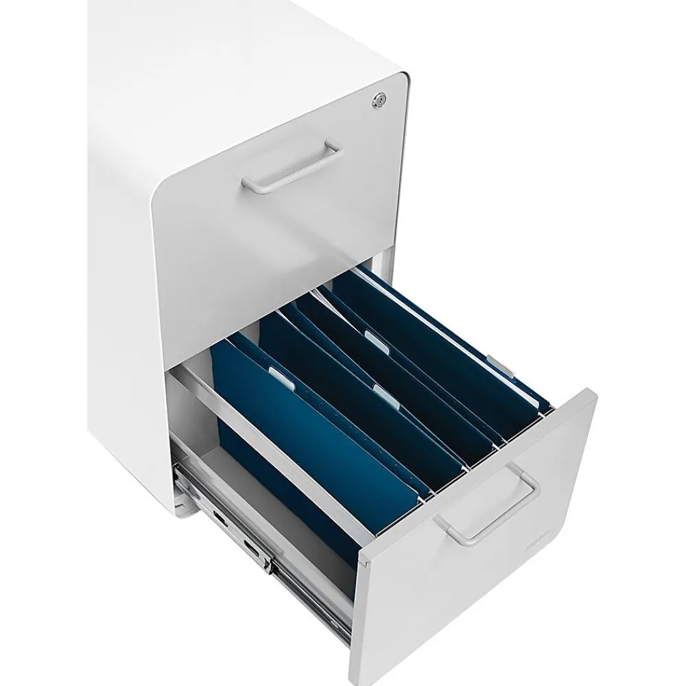 File Cabinets*Poppin Stow 2-Drawer Mobile Vertical File Cabinet, Letter/Legal Size, Lockable, 25"H x 15.75"W x 20"D, White and Gray (102257)