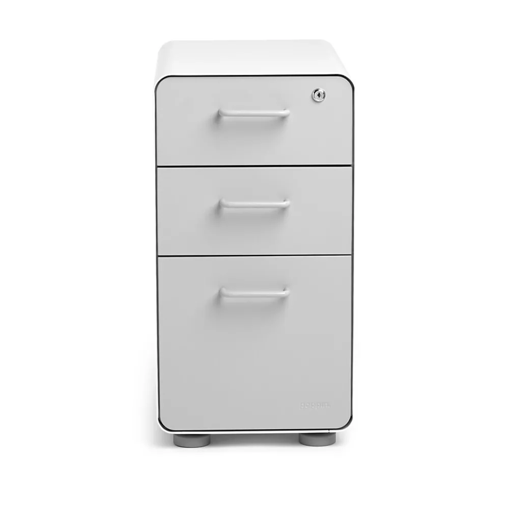 File Cabinets*Poppin White + Light Gray Slim Stow 3-Drawer vertical File Cabinet, Light Gray (104668)