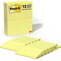 Sticky Notes*Post-it Notes, 3" x 5", Canary Collection, Lined, 100 Sheet/Pad, 12 Pads/Pack (635YW)
