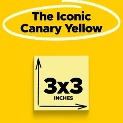 Sticky Notes*Post-it Notes, 3" x 3", Canary Collection, 100 Sheet/Pad (654-2700-YW)
