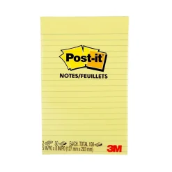 Post-It Notes*Post-it Notes, 5" x 8", Canary Collection, Lined, 50 Sheet/Pad, 2 Pads/Pack (663-YW)