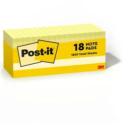 Post-It Notes*Post-it Notes, 3" x 3", Canary Collection, 90 Sheet/Pad, 18 Pads/Pack (654-18CP)