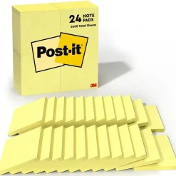Post-It Notes*Post-it Notes, 3" x 3", Canary Collection, 100 Sheet/Pad, 24 Pads/Pack (654-24VAD-B)