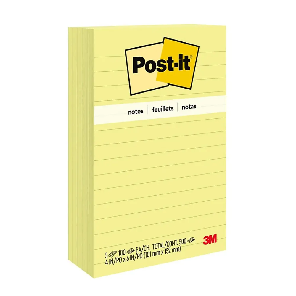 Post-It Notes*Post-it Notes, 4" x 6", Canary Collection, Lined, 100 Sheet/Pad, 5 Pads/Pack (6605PK) Canary Yellow