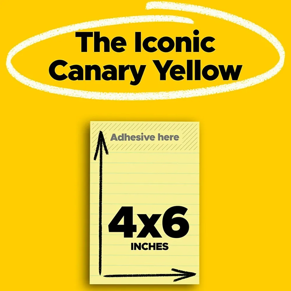 Post-It Notes*Post-it Notes, 4" x 6", Canary Collection, Lined, 100 Sheet/Pad, 5 Pads/Pack (6605PK) Canary Yellow
