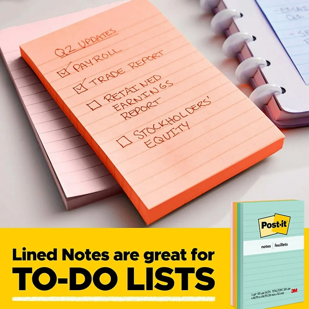 Post-It Notes*Post-it Notes, 4" x 6", Canary Collection, Lined, 100 Sheet/Pad, 5 Pads/Pack (6605PK) Canary Yellow