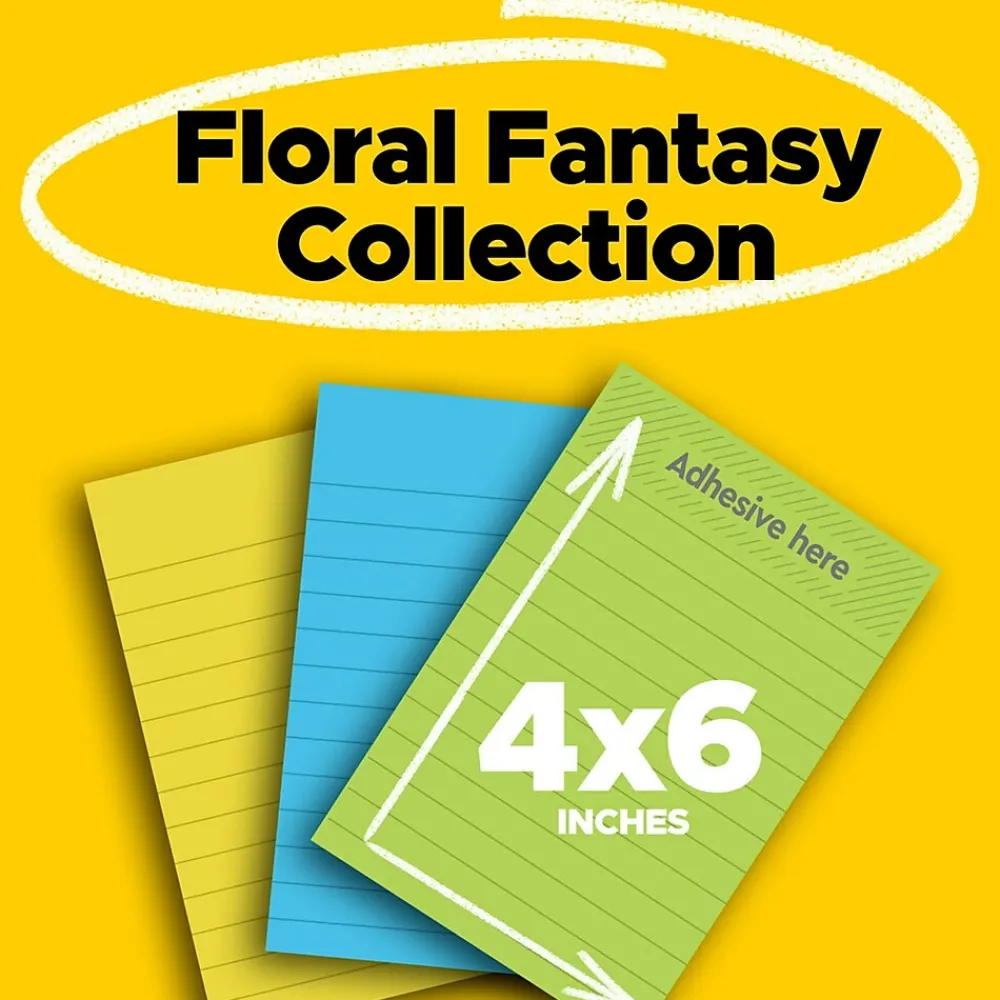 Post-It Notes*Post-it Notes, 4" x 6", Collection, Lined, 100 Sheet/Pad, 3 Pads/Pack (6603AU) Floral Fantasy